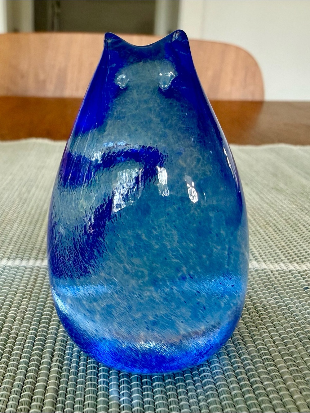 Vintage Cobalt Blue Art Glass Cat Figurine / Paperweight